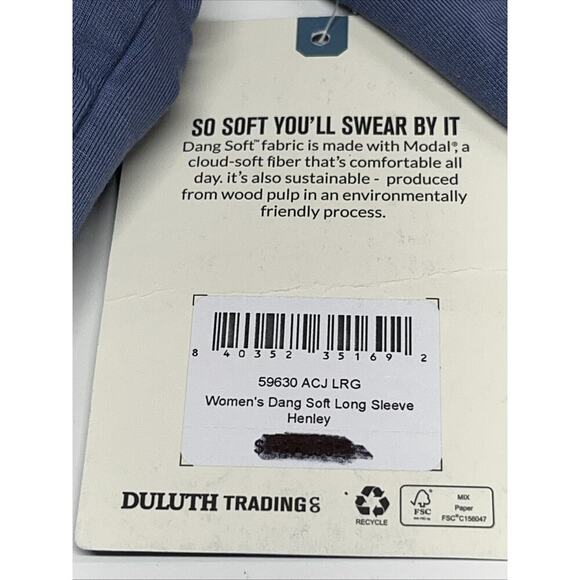 Duluth Trading Women’s Dang Soft Long Sleeve Henley Top Shirt Blue Sz Large New - Picture 6 of 9